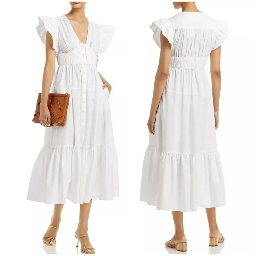 New! DEREK LAM 10 CROSBY 🤍 Greta Poplin A Line Midi Dress sz 2 NWT! - Picture 1 of 13